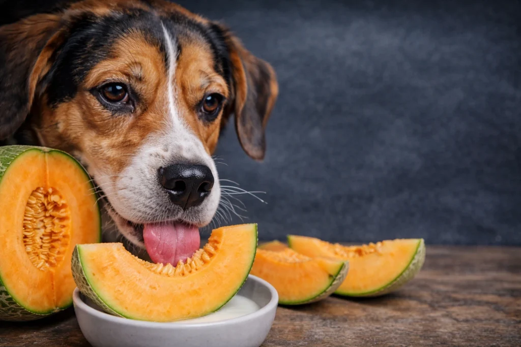 Prepared cubes of seedless fruit on a plate illustrating can dogs eat melon safely without the rind.