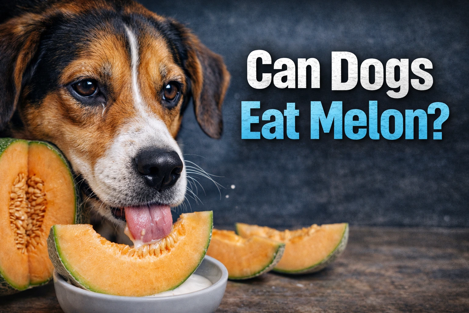 A golden retriever waiting patiently to find out can dogs eat melon while a person holds a fresh slice.