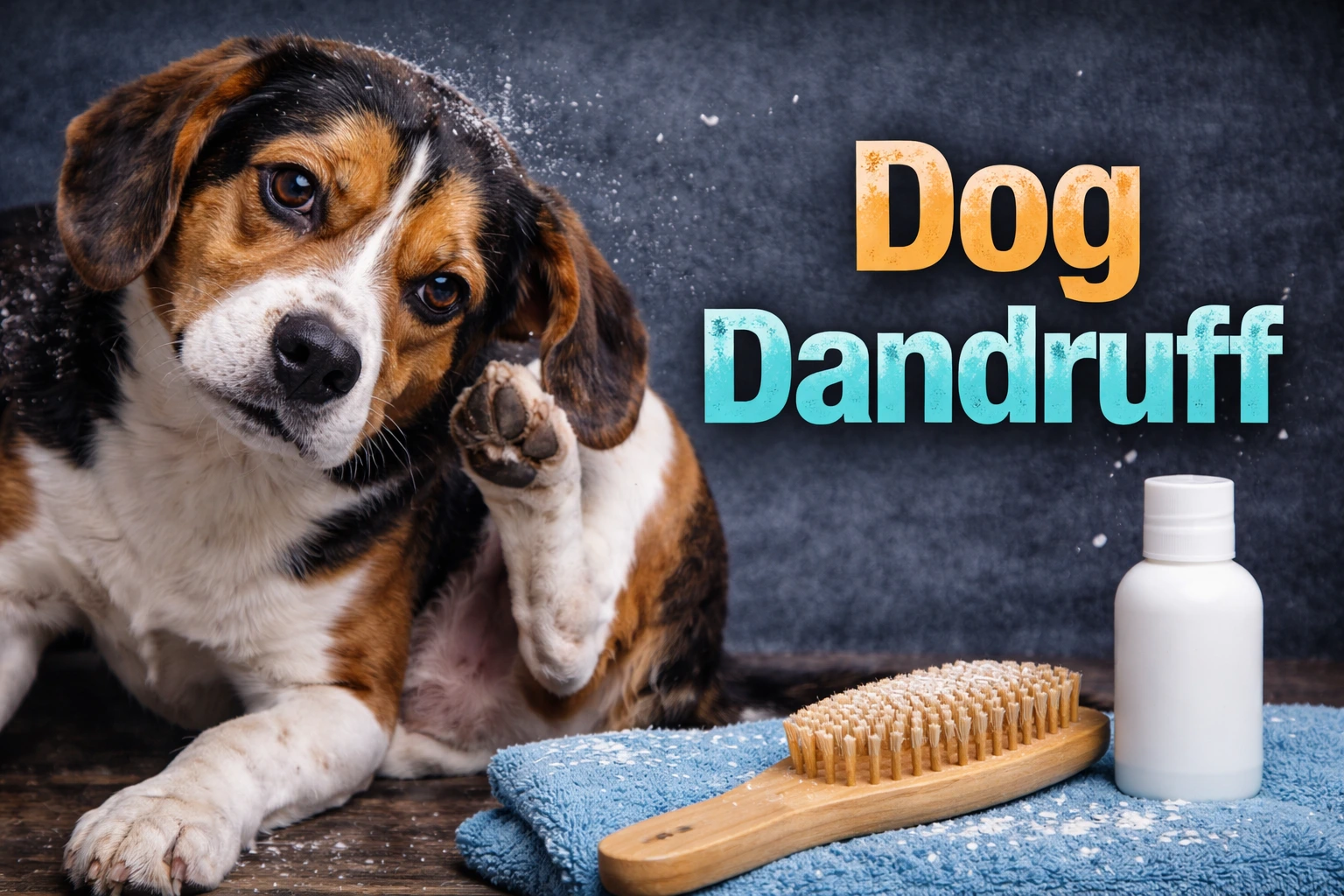 A close-up view of dog dandruff on a canine’s coat to help owners identify dry skin and flakes for proper treatment.